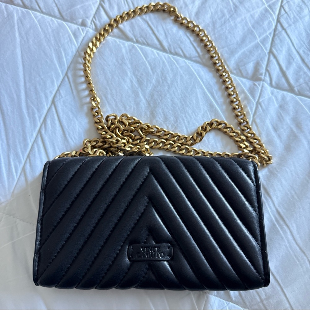 Vince Camuto Black genuine leather Quilted Crossbody bag